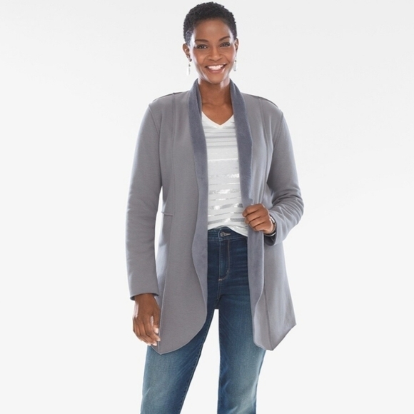 Chico's | Zenergy Gray Plush Open Front Jacket Cardigan - Picture 2 of 5